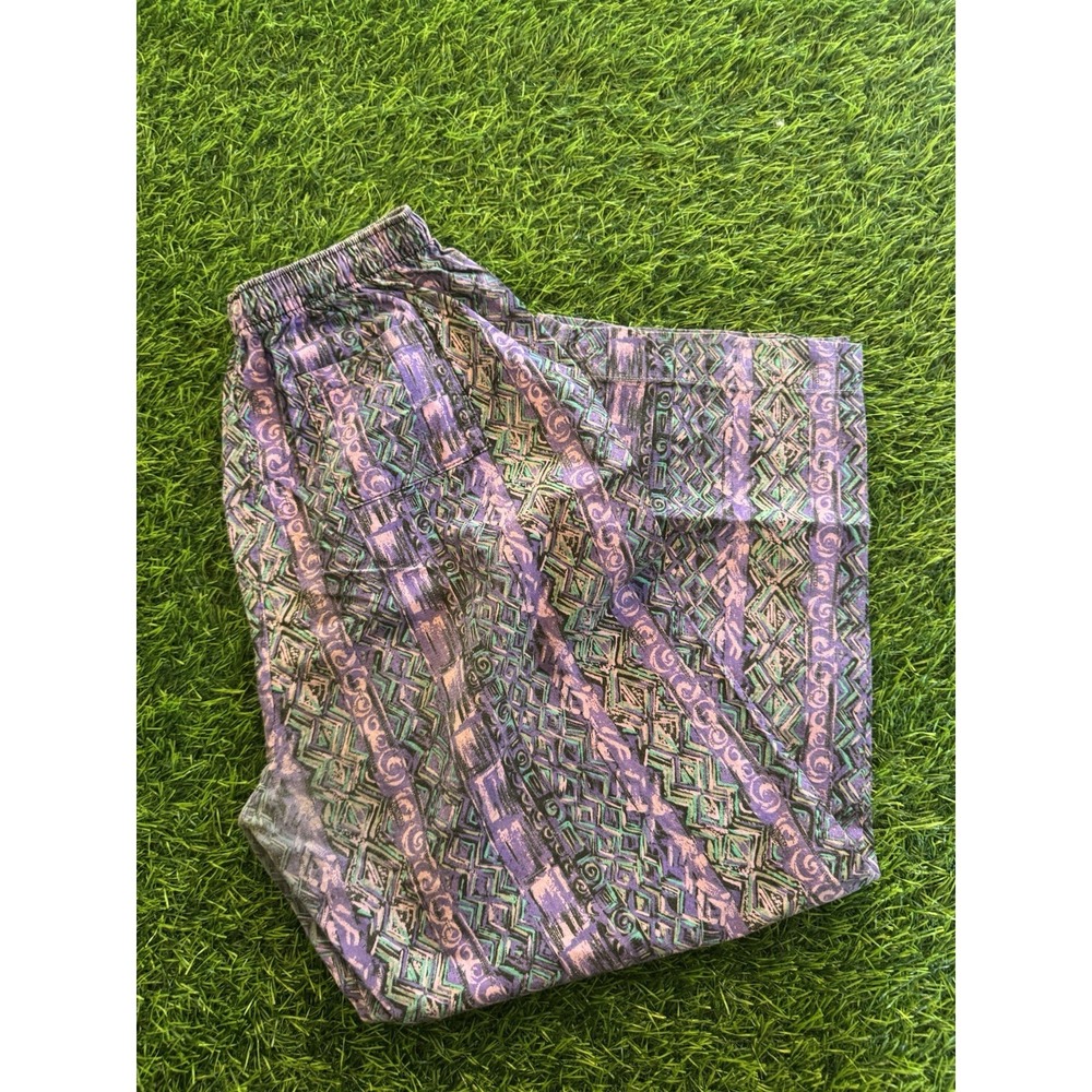 VTG 80s Connectors Women's Pants Size L  Circles Abstract Print Pull On C